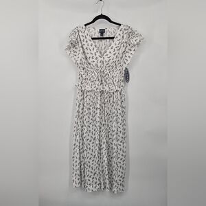 Scoop Women's Crinkle Satin Midi Dress with Flutter Sleeves Size XS Cottagecore